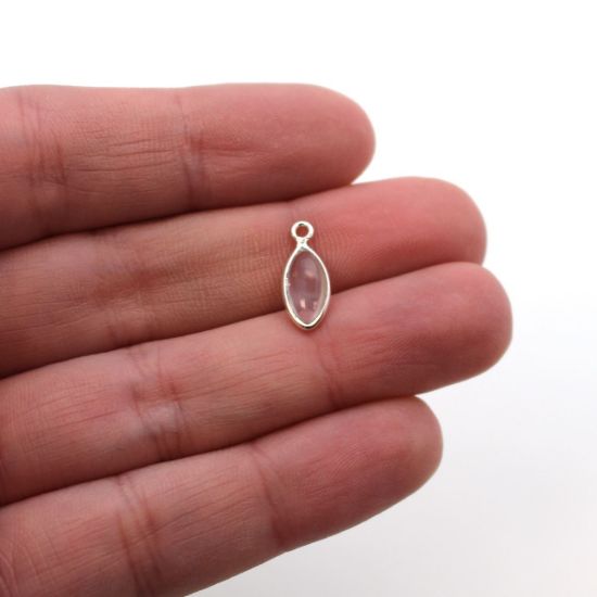 Wholesale Bezel Charm Pendant - Sterling Silver Charm - Natural Rose Quartz -Tiny Marquise Shape -6x13mm