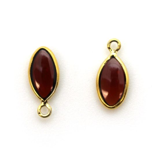 Wholesale Bezel Charm Pendant - Gold Plated Sterling Silver Charm - Natural Garnet -Tiny Marquise Shape -6x13mm