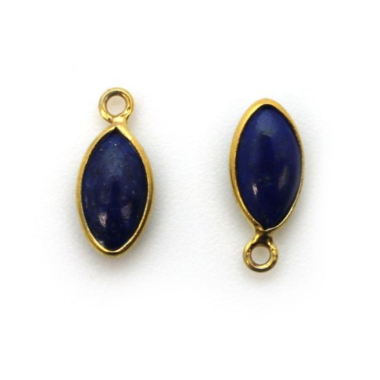Wholesale Bezel Charm Pendant - Gold Plated Sterling Silver Charm - Natural Lapis Lazuli -Tiny Marquise Shape -6x13mm