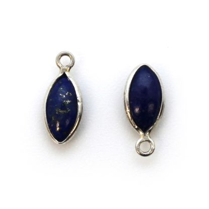 Wholesale Bezel Charm Pendant - Sterling Silver Charm - Natural Lapis Lazuli -Tiny Marquise Shape -6x13mm
