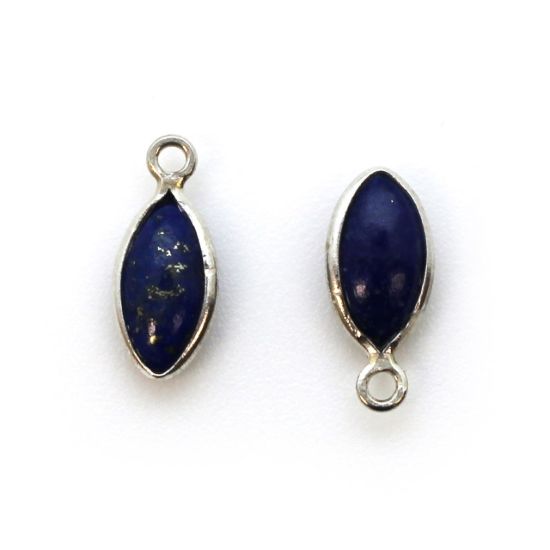 Wholesale Bezel Charm Pendant - Sterling Silver Charm - Natural Lapis Lazuli -Tiny Marquise Shape -6x13mm