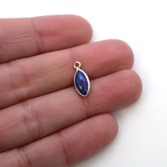 Wholesale Bezel Charm Pendant - Sterling Silver Charm - Natural Lapis Lazuli -Tiny Marquise Shape -6x13mm