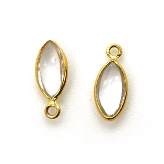 Wholesale Bezel Charm Pendant - Gold Plated Sterling Silver Charm - Natural Crystal -Tiny Marquise Shape -6x13mm