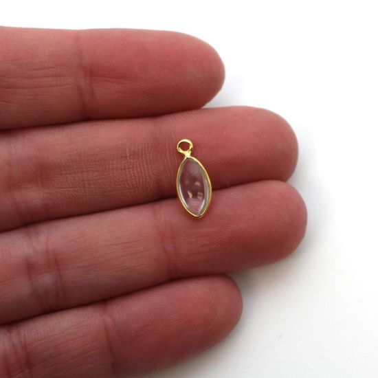 Wholesale Bezel Charm Pendant - Gold Plated Sterling Silver Charm - Natural Crystal -Tiny Marquise Shape -6x13mm