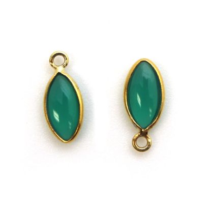 Wholesale Bezel Charm Pendant - Gold Plated Sterling Silver Charm - Natural Green Onyx -Tiny Marquise Shape -6x13mm