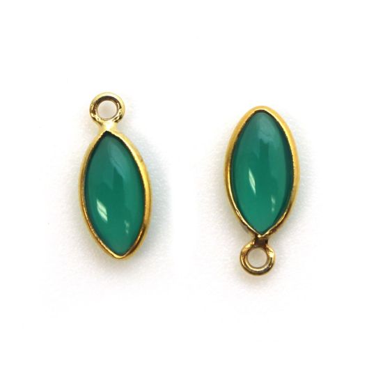 Wholesale Bezel Charm Pendant - Gold Plated Sterling Silver Charm - Natural Green Onyx -Tiny Marquise Shape -6x13mm