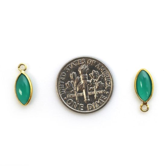 Wholesale Bezel Charm Pendant - Gold Plated Sterling Silver Charm - Natural Green Onyx -Tiny Marquise Shape -6x13mm