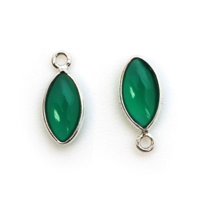 Wholesale Bezel Charm Pendant - Sterling Silver Charm - Natural Green Onyx -Tiny Marquise Shape -6x13mm
