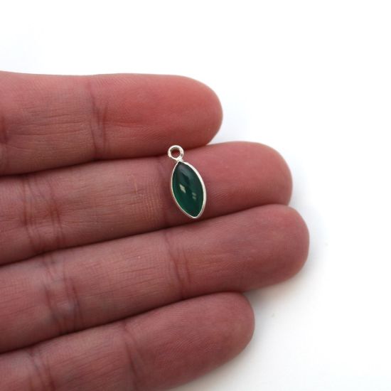 Wholesale Bezel Charm Pendant - Sterling Silver Charm - Natural Green Onyx -Tiny Marquise Shape -6x13mm