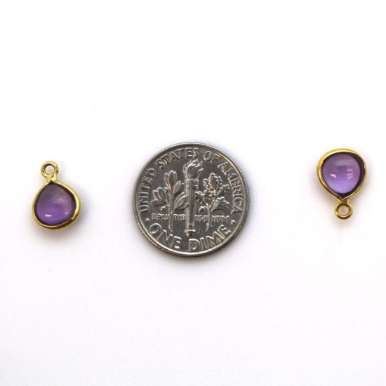 Wholesale Bezel Charm Pendant - Gold Plated Sterling Silver Charm - Natural  Amethyst -Tiny Heart Shape -7mm