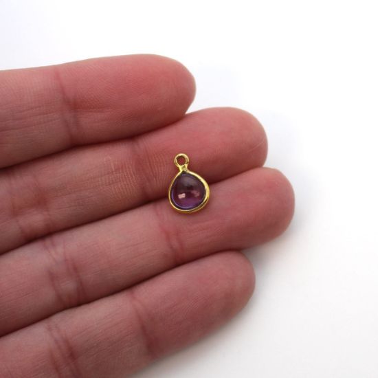 Wholesale Bezel Charm Pendant - Gold Plated Sterling Silver Charm - Natural  Amethyst -Tiny Heart Shape -7mm
