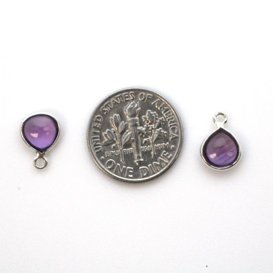 Wholesale Bezel Charm Pendant -  Sterling Silver Charm - Natural  Amethyst -Tiny Heart Shape -7mm