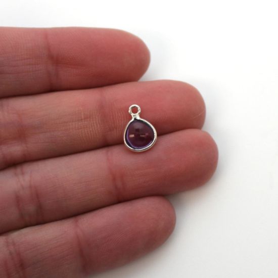 Wholesale Bezel Charm Pendant -  Sterling Silver Charm - Natural  Amethyst -Tiny Heart Shape -7mm