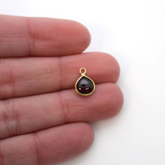 Wholesale Bezel Charm Pendant - Gold Plated Sterling Silver Charm - Natural  Garnet -Tiny Heart Shape -7mm