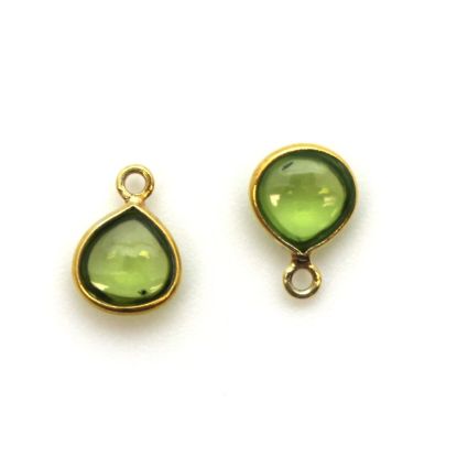 Wholesale Bezel Charm Pendant - Gold Plated Sterling Silver Charm - Natural  Peridot -Tiny Heart Shape -7mm