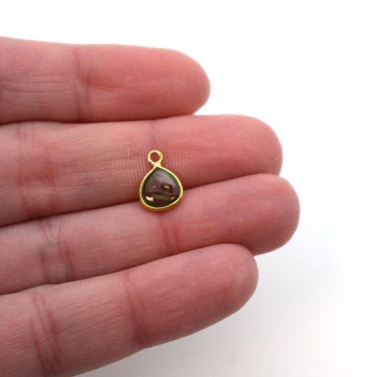 Wholesale Bezel Charm Pendant - Gold Plated Sterling Silver Charm - Natural  Peridot -Tiny Heart Shape -7mm