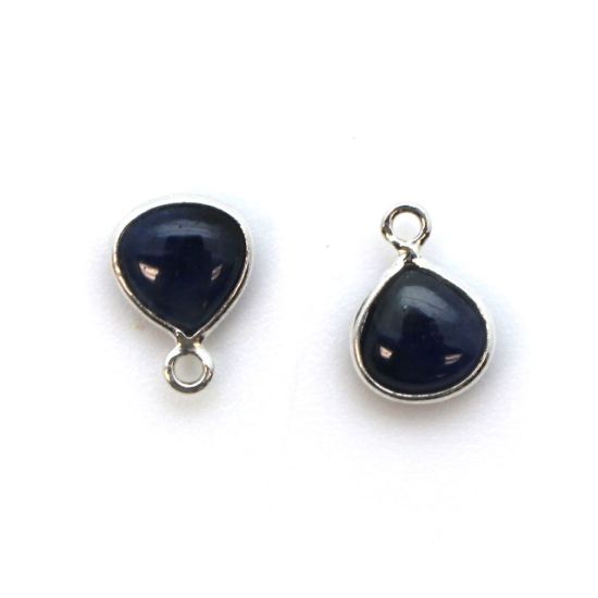 Wholesale Bezel Charm Pendant - Sterling Silver Charm - Natural Blue Sapphire -Tiny Heart Shape -7mm