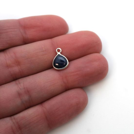 Wholesale Bezel Charm Pendant - Sterling Silver Charm - Natural Blue Sapphire -Tiny Heart Shape -7mm