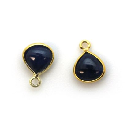 Wholesale Bezel Charm Pendant -Gold Plated Sterling Silver Charm - Natural Blue Sapphire -Tiny Heart Shape -7mm