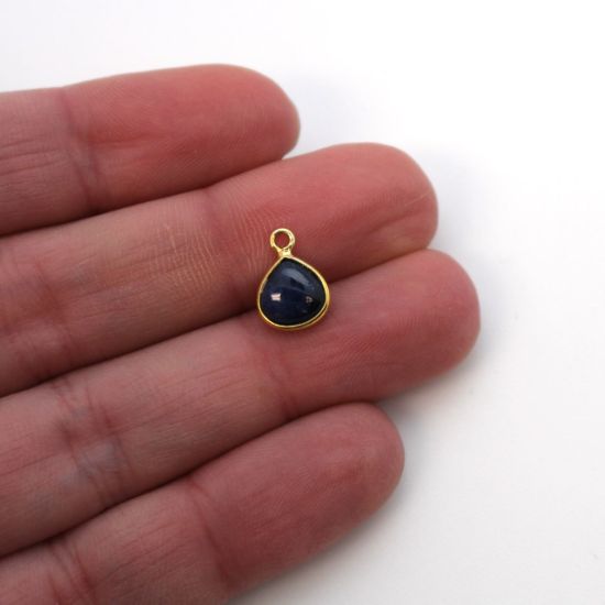 Wholesale Bezel Charm Pendant -Gold Plated Sterling Silver Charm - Natural Blue Sapphire -Tiny Heart Shape -7mm