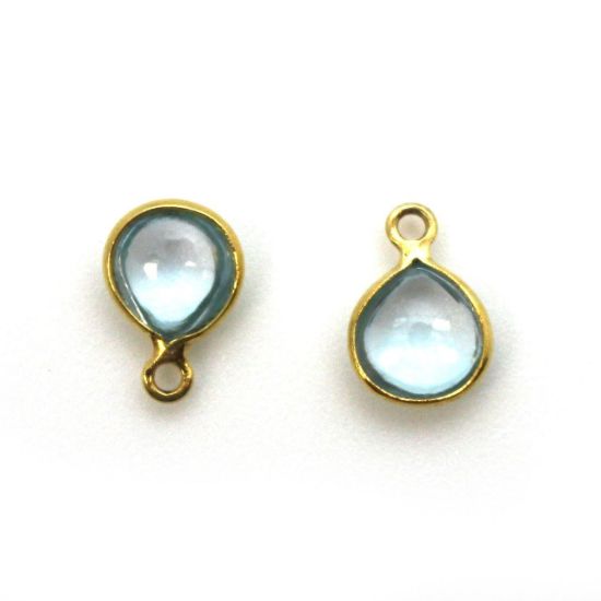 Wholesale Bezel Charm Pendant -Gold Plated Sterling Silver Charm - Natural Sky Blue Topaz -Tiny Heart Shape -7mm