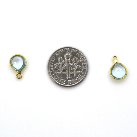 Wholesale Bezel Charm Pendant -Gold Plated Sterling Silver Charm - Natural Sky Blue Topaz -Tiny Heart Shape -7mm