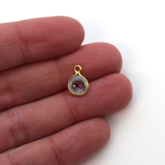 Wholesale Bezel Charm Pendant -Gold Plated Sterling Silver Charm - Natural Sky Blue Topaz -Tiny Heart Shape -7mm