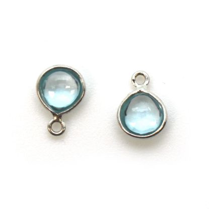 Wholesale Bezel Charm Pendant -Sterling Silver Charm - Natural Sky Blue Topaz -Tiny Heart Shape -7mm
