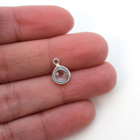 Wholesale Bezel Charm Pendant -Sterling Silver Charm - Natural Sky Blue Topaz -Tiny Heart Shape -7mm
