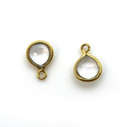 Wholesale Bezel Charm Pendant -Gold Plated Sterling Silver Charm - Natural Crystal -Tiny Heart Shape -7mm