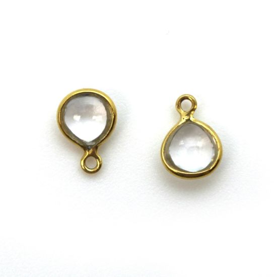 Wholesale Bezel Charm Pendant -Gold Plated Sterling Silver Charm - Natural Crystal -Tiny Heart Shape -7mm