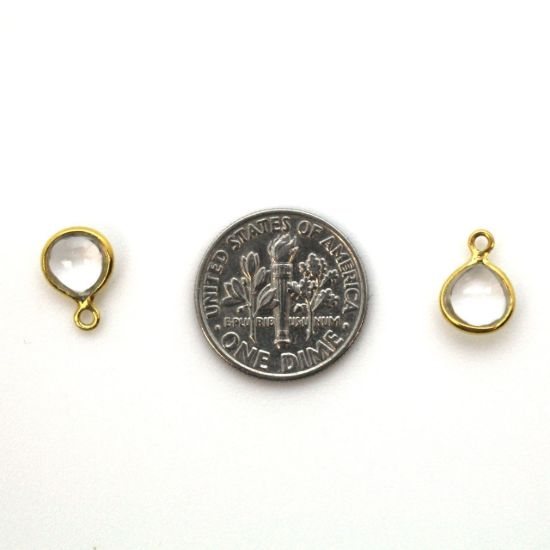 Wholesale Bezel Charm Pendant -Gold Plated Sterling Silver Charm - Natural Crystal -Tiny Heart Shape -7mm