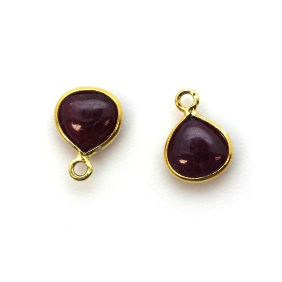 Wholesale Bezel Charm Pendant -Gold Plated Sterling Silver Charm - Natural Ruby -Tiny Heart Shape -7mm