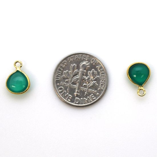 Wholesale Bezel Charm Pendant - Gold Plated Sterling Silver Charm - Natural Green Onyx -Tiny Heart Shape -7mm