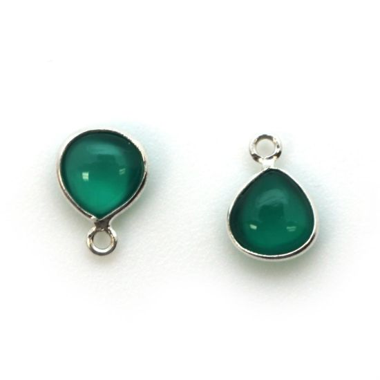 Wholesale Bezel Charm Pendant - Sterling Silver Charm - Natural Green Onyx -Tiny Heart Shape -7mm