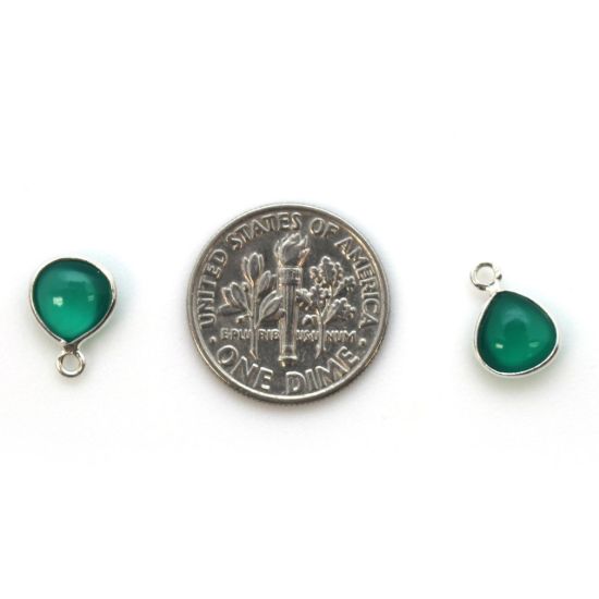 Wholesale Bezel Charm Pendant - Sterling Silver Charm - Natural Green Onyx -Tiny Heart Shape -7mm