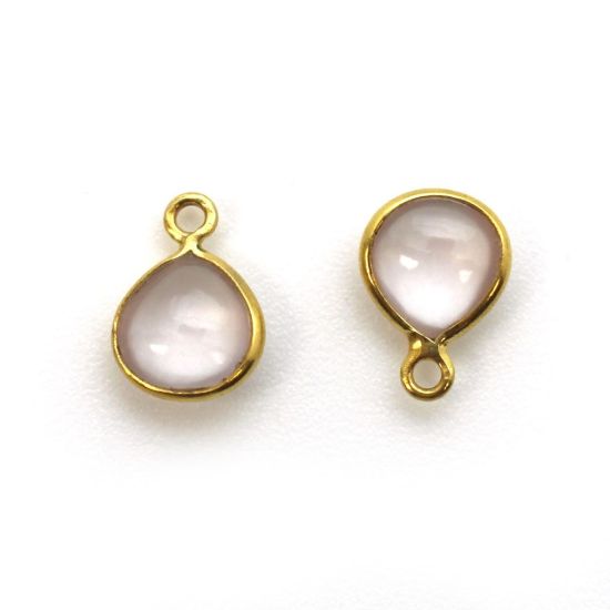 Wholesale Bezel Charm Pendant - Gold Plated Sterling Silver Charm - Natural Rose Quartz -Tiny Heart Shape -7mm