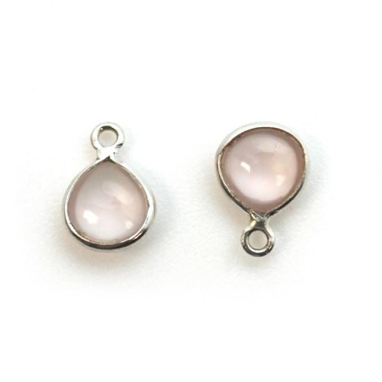 Wholesale Bezel Charm Pendant - Sterling Silver Charm - Natural Rose Quartz -Tiny Heart Shape -7mm