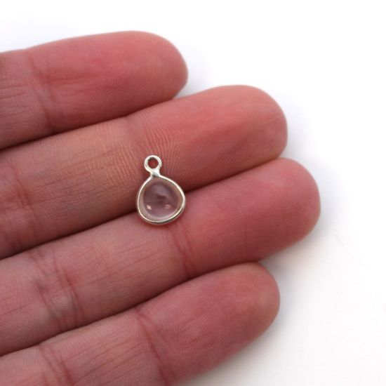 Wholesale Bezel Charm Pendant - Sterling Silver Charm - Natural Rose Quartz -Tiny Heart Shape -7mm