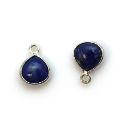 Wholesale Bezel Charm Pendant - Sterling Silver Charm - Natural Lapis Lazuli -Tiny Heart Shape -7mm