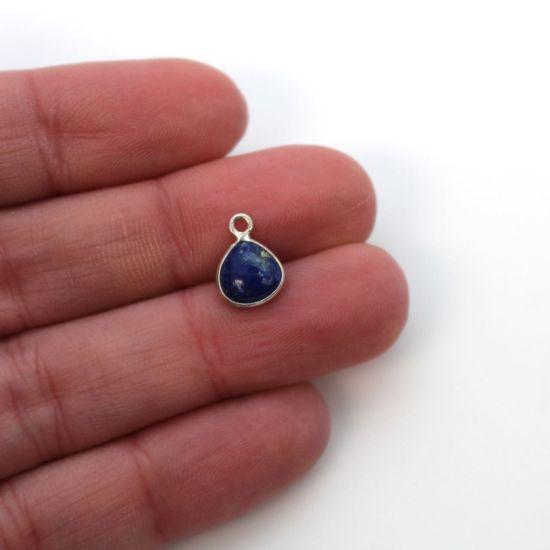 Wholesale Bezel Charm Pendant - Sterling Silver Charm - Natural Lapis Lazuli -Tiny Heart Shape -7mm