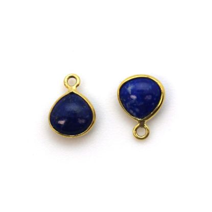 Wholesale Bezel Charm Pendant - Gold Plated Sterling Silver Charm - Natural Lapis Lazuli -Tiny Heart Shape -7mm