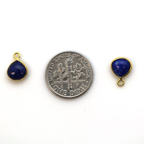 Wholesale Bezel Charm Pendant - Gold Plated Sterling Silver Charm - Natural Lapis Lazuli -Tiny Heart Shape -7mm