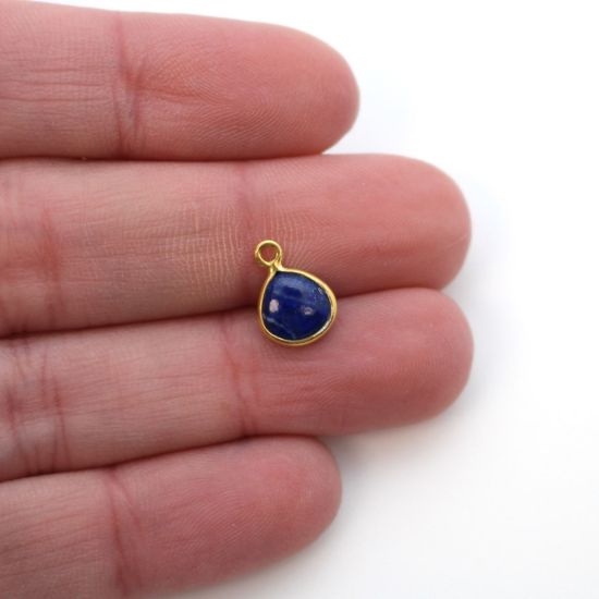Wholesale Bezel Charm Pendant - Gold Plated Sterling Silver Charm - Natural Lapis Lazuli -Tiny Heart Shape -7mm