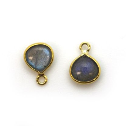 Wholesale Bezel Charm Pendant - Gold Plated Sterling Silver Charm - Natural Labradorite -Tiny Heart Shape -7mm