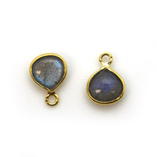 Wholesale Bezel Charm Pendant - Gold Plated Sterling Silver Charm - Natural Labradorite -Tiny Heart Shape -7mm