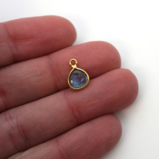 Wholesale Bezel Charm Pendant - Gold Plated Sterling Silver Charm - Natural Labradorite -Tiny Heart Shape -7mm