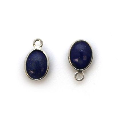 Wholesale Bezel Charm Pendant - Sterling Silver Charm - Natural Lapis Lazuli -Tiny Oval Shape