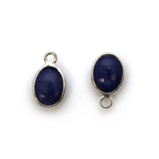 Wholesale Bezel Charm Pendant - Sterling Silver Charm - Natural Lapis Lazuli -Tiny Oval Shape