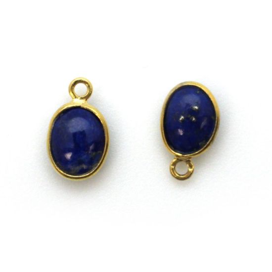 Wholesale Bezel Charm Pendant - Gold Plated Sterling Silver Charm - Natural Lapis Lazuli -Tiny Oval Shape